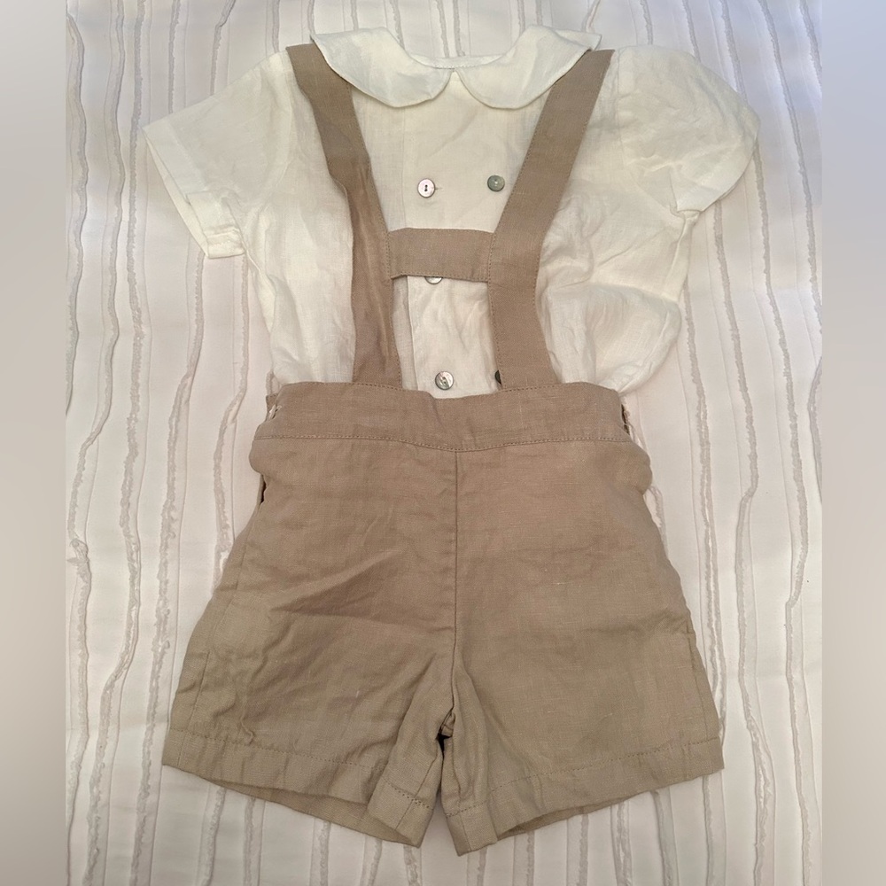 Beige H bar dungarees & shirt - Picture 2 of 6
